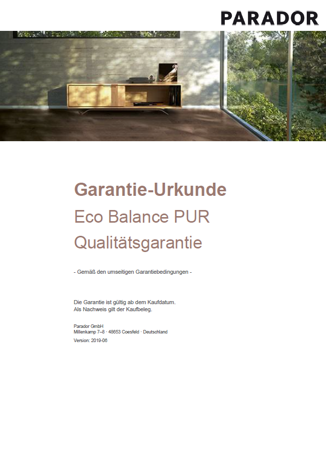 Parador_Garantie-Urkunde_Eco-Balance_PUR